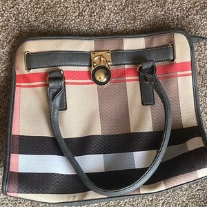 Striped Canvas Tote Bag in Beige and Black